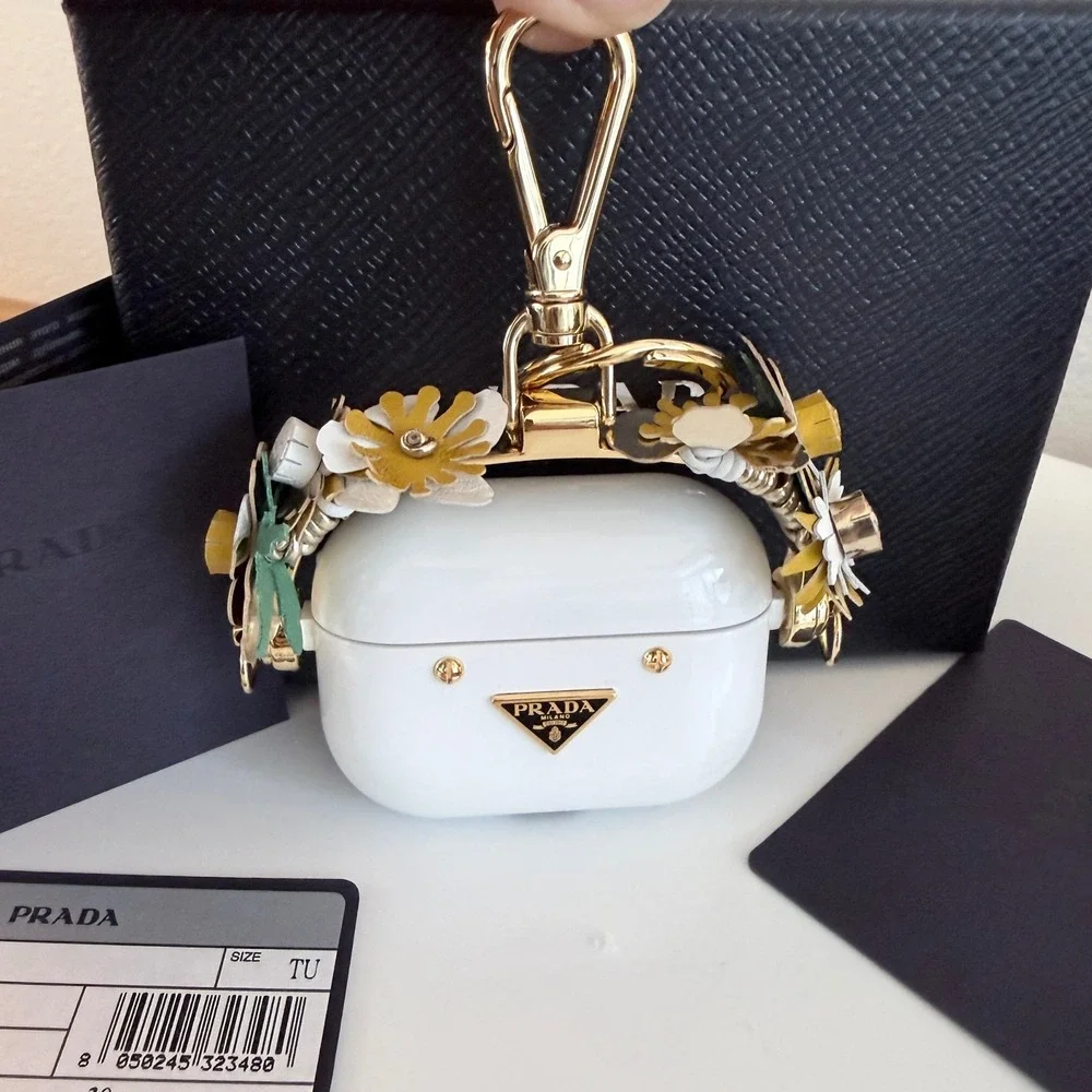 Prada White Plexiglass AirPods Pro Case Floral Leather Applique 2C7L F0009